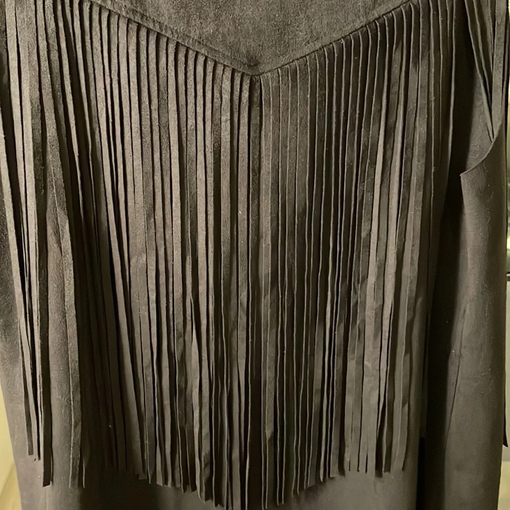 NWT Vintage Havana fringe black suede like vest - Picture 6 of 8